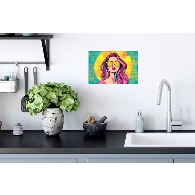 Muursticker - Zonnebril - Vrouw - Zonnig - Geel — 2