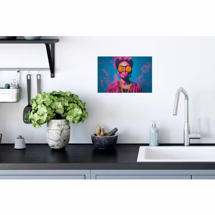 Muursticker - Vrouw - Kauwgom - Zonnebril - Oranje — 2
