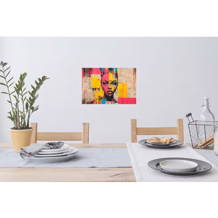 Muursticker - Vrouwengezicht - Krantenpapier - Abstract - Roze — 3