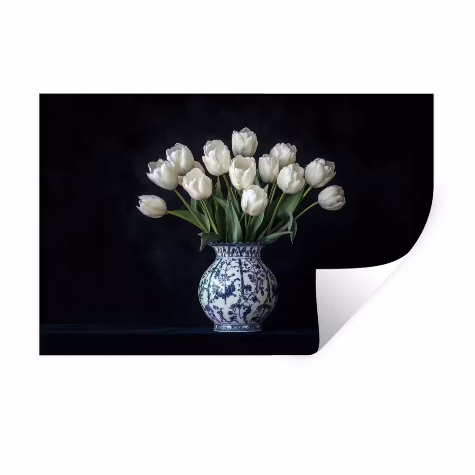 Muursticker - Wit - Bloemen - Tulpen - Vaas — 1
