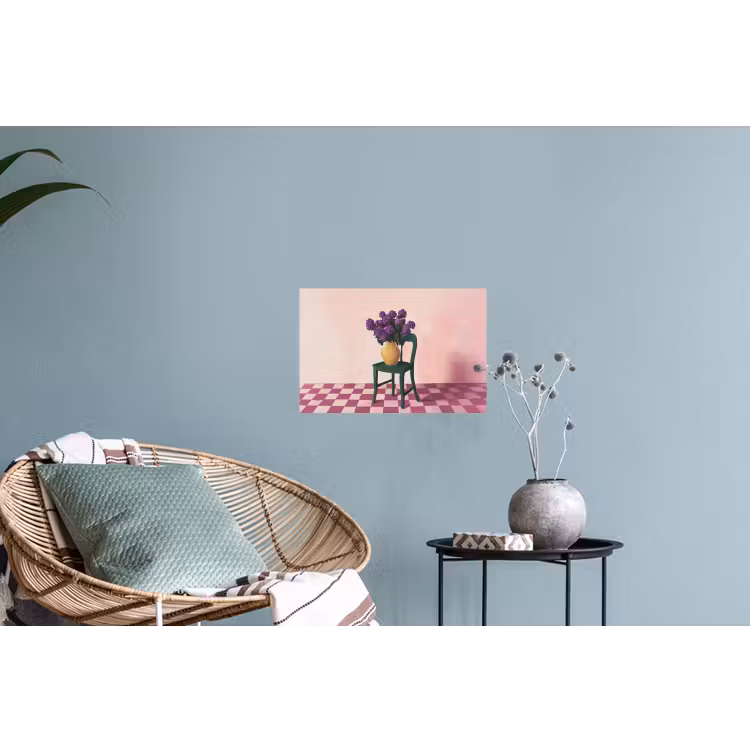 Muursticker - Stoel - Vaas - Bloemen - Geblokt — 4