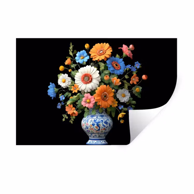 Muursticker - Vaas - Boeket - Bloemen - Kleur — 1