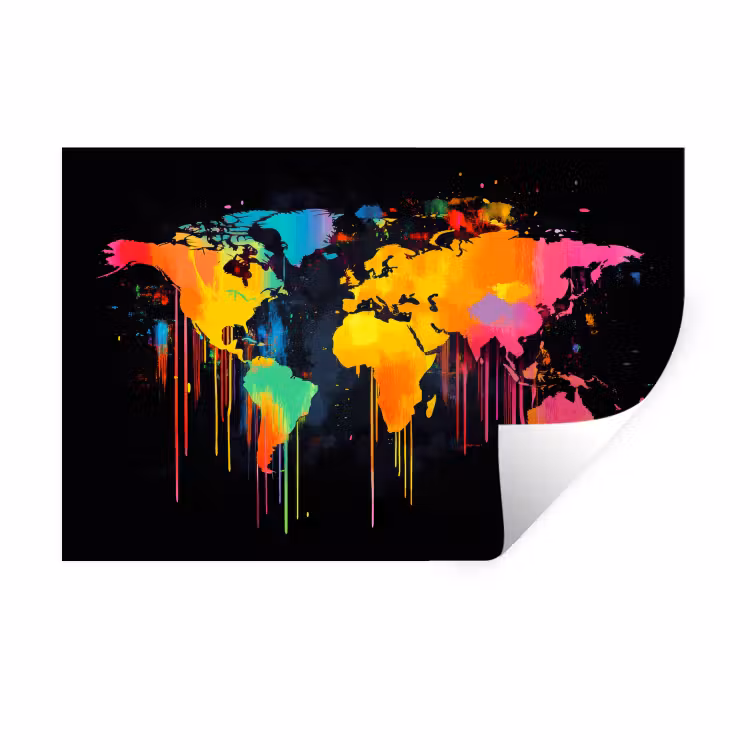 Muursticker - Wereldkaart - Verf - Kleurrijk - Graffiti - Wereld — 1