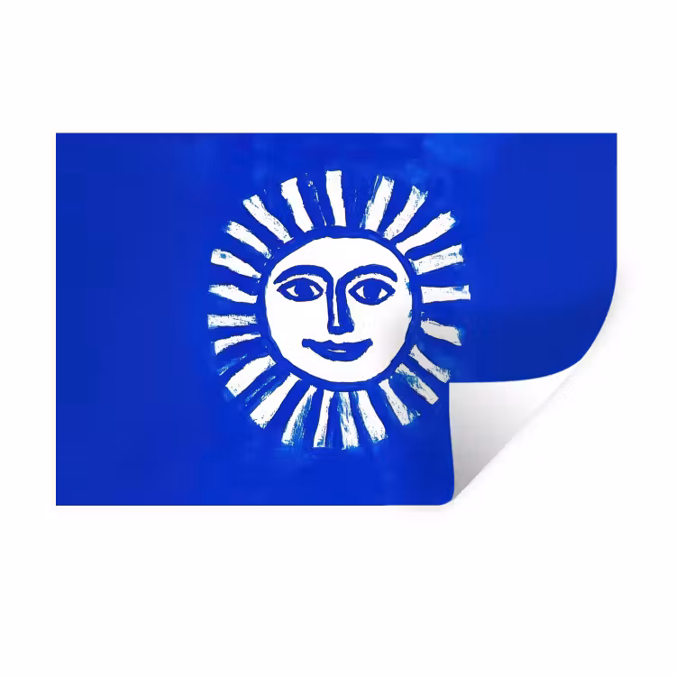 Muursticker - Zon - Gezicht - Penseelstructuur - Blauw — 1