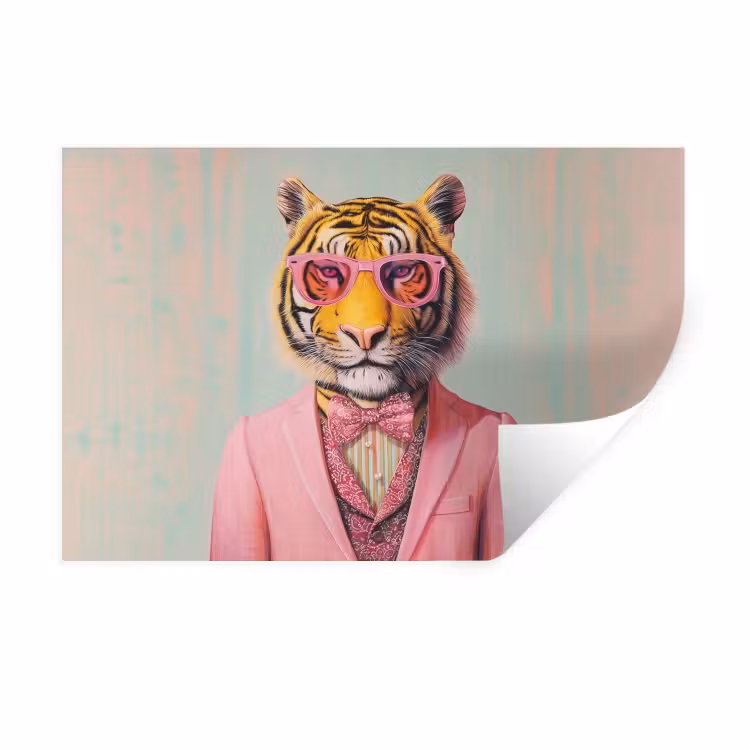 Muursticker - Tijger - Strik - Jasje - Roze — 1