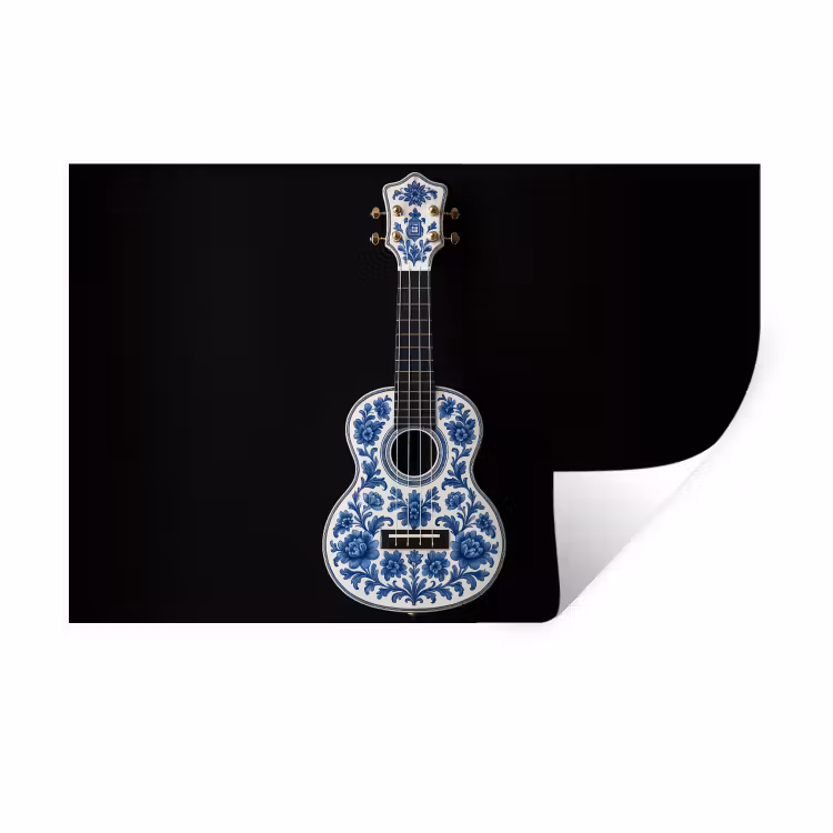 Muursticker - Ukelele - Delfts - Blauw - Muziek — 1