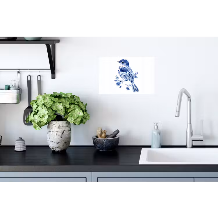 Muursticker - Vogel - Delfts blauw - Illustratie - Bloemen — 2