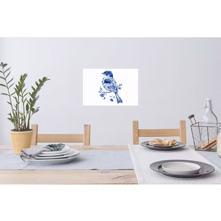 Muursticker - Vogel - Delfts blauw - Illustratie - Bloemen — 3