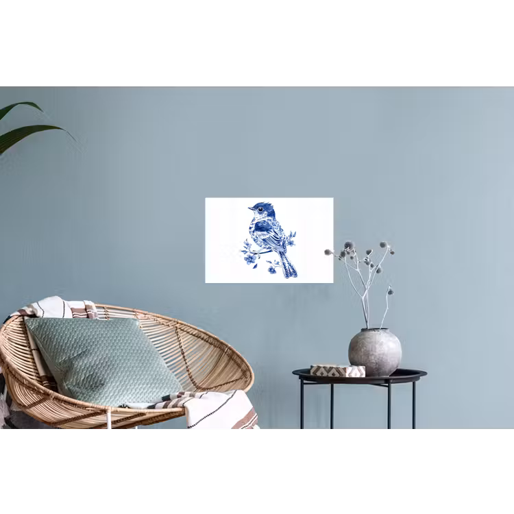 Muursticker - Vogel - Delfts blauw - Illustratie - Bloemen — 4