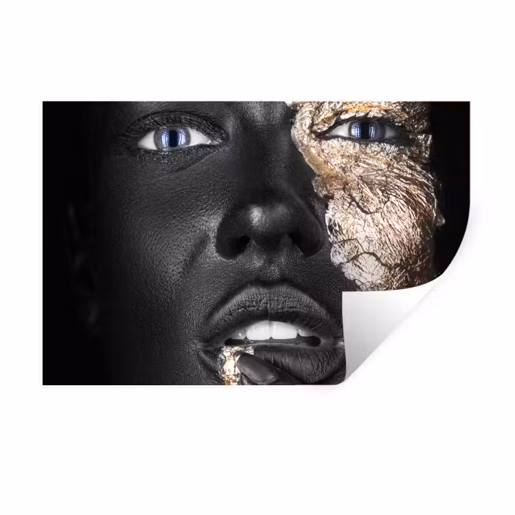 Muursticker - Vrouw - Bladgoud - Zwart - Huid - Luxe — 1