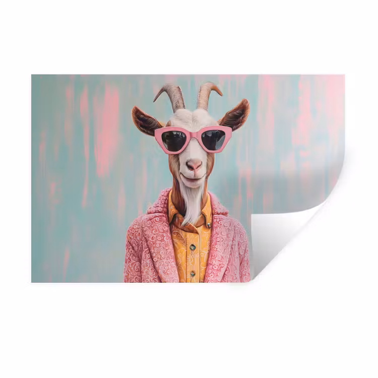 Muursticker - Zonnebril - Roze - Geit - Horen — 1
