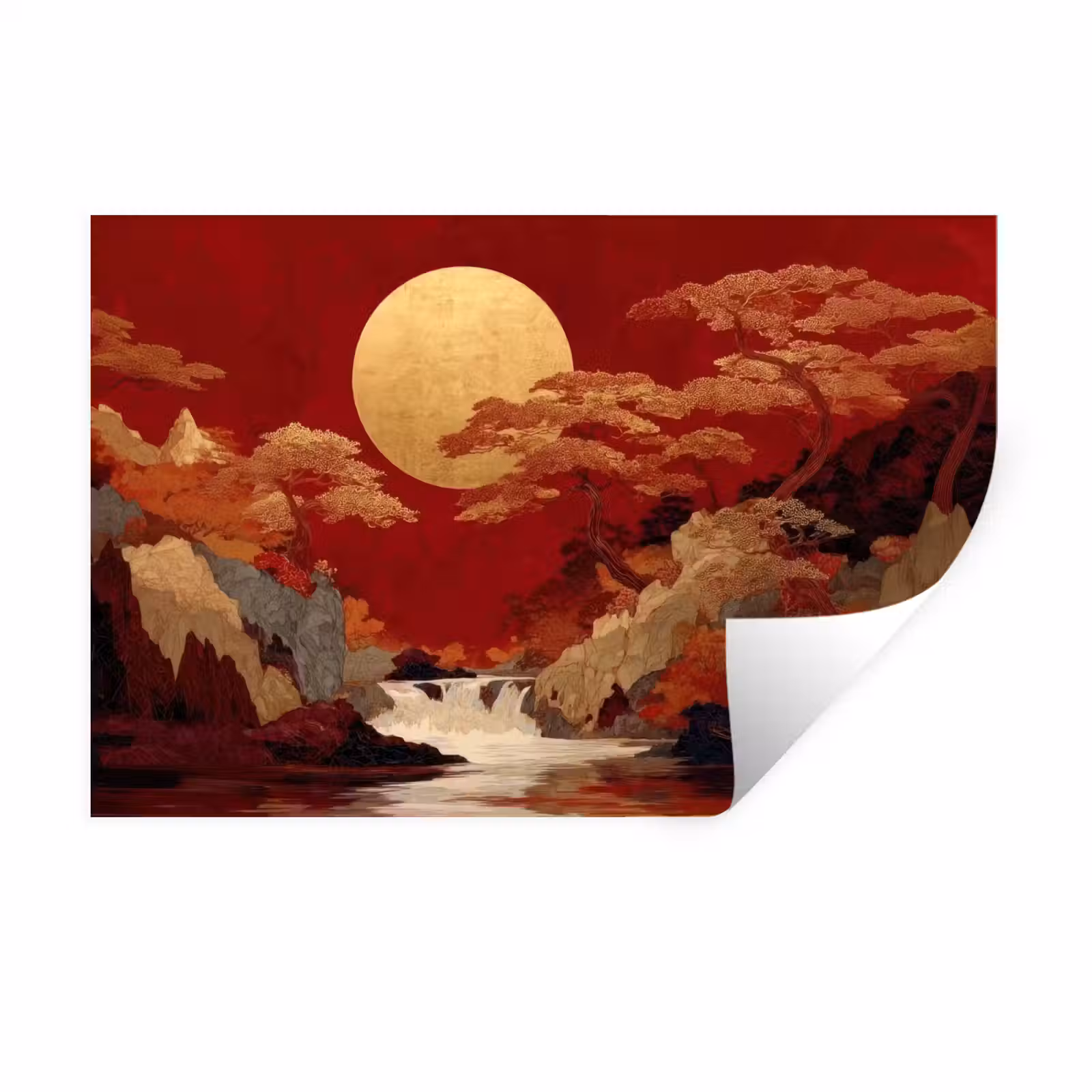 Muursticker - Volle maan - Landschap - Waterval — 1