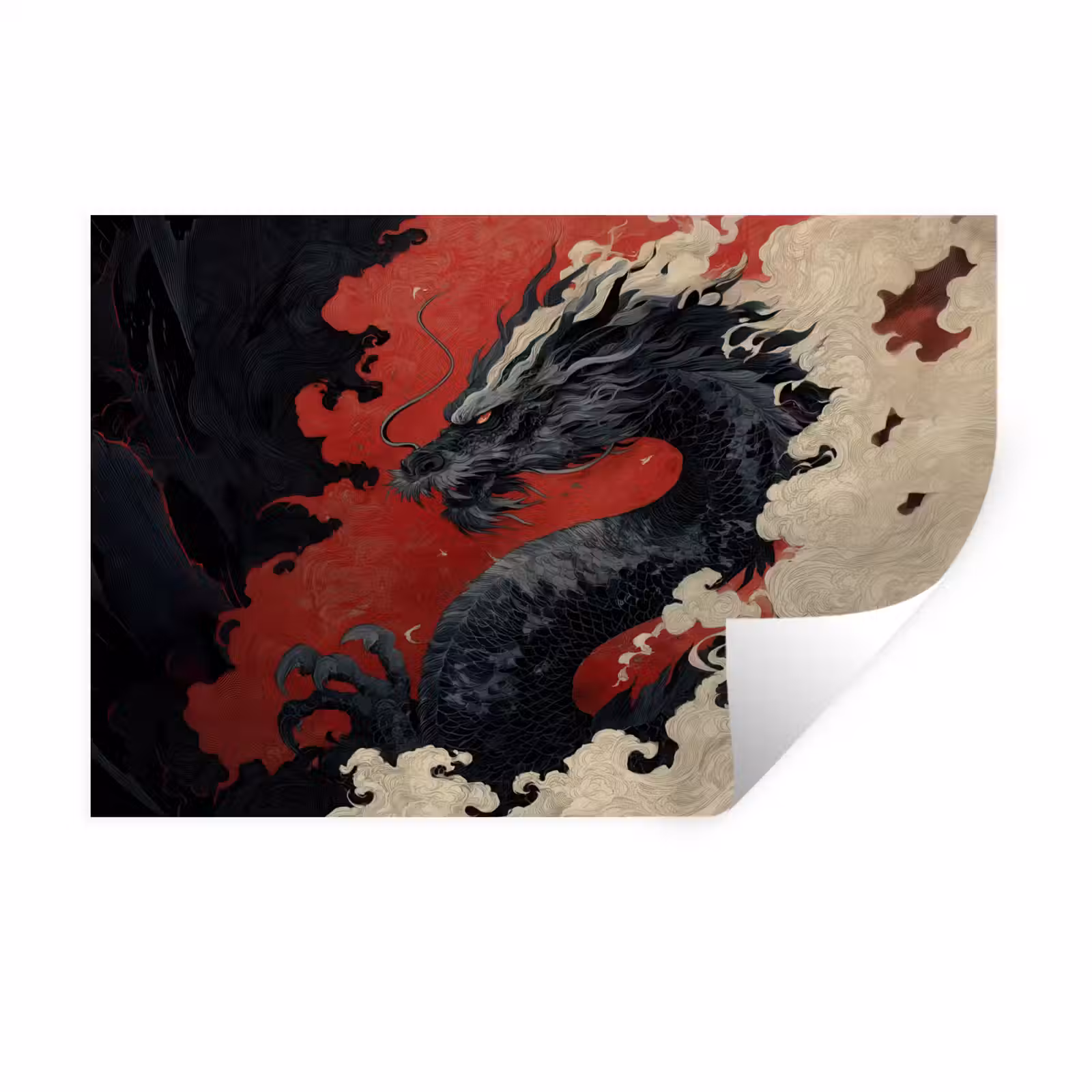Muursticker - Zwarte draak - Rookwolken - Rood — 1