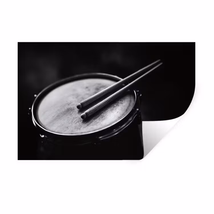 Muursticker - Trommel - Close-up - Drumstokken - Zwart — 1