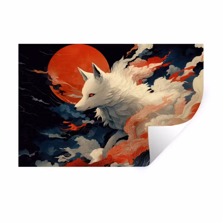 Muursticker - Witte vos - wolken - maan — 1