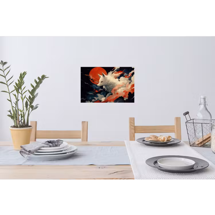 Muursticker - Witte vos - wolken - maan — 3