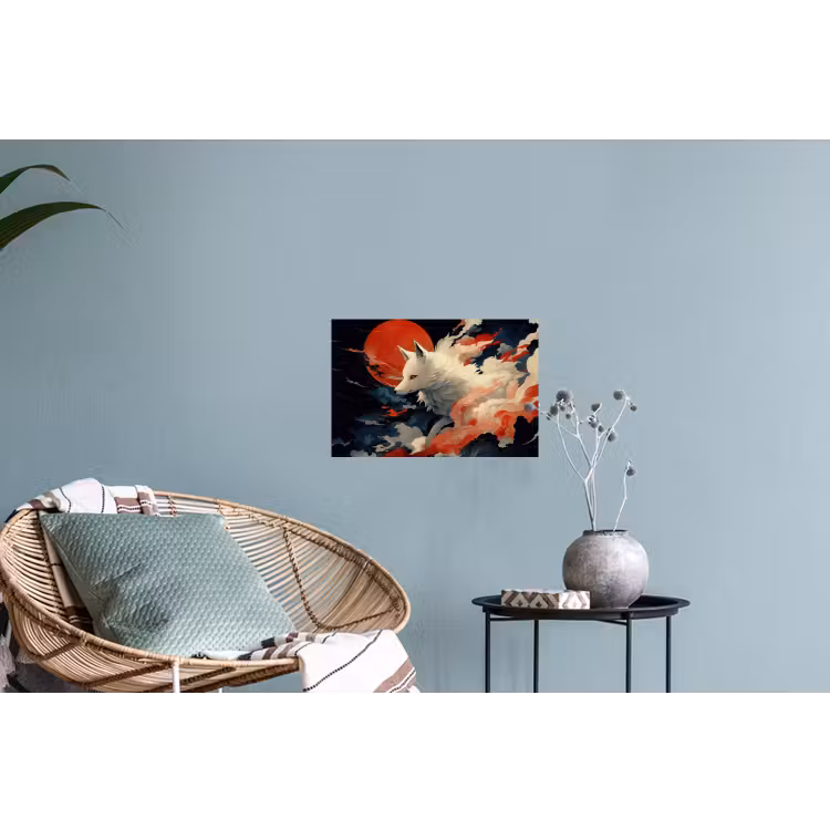 Muursticker - Witte vos - wolken - maan — 4