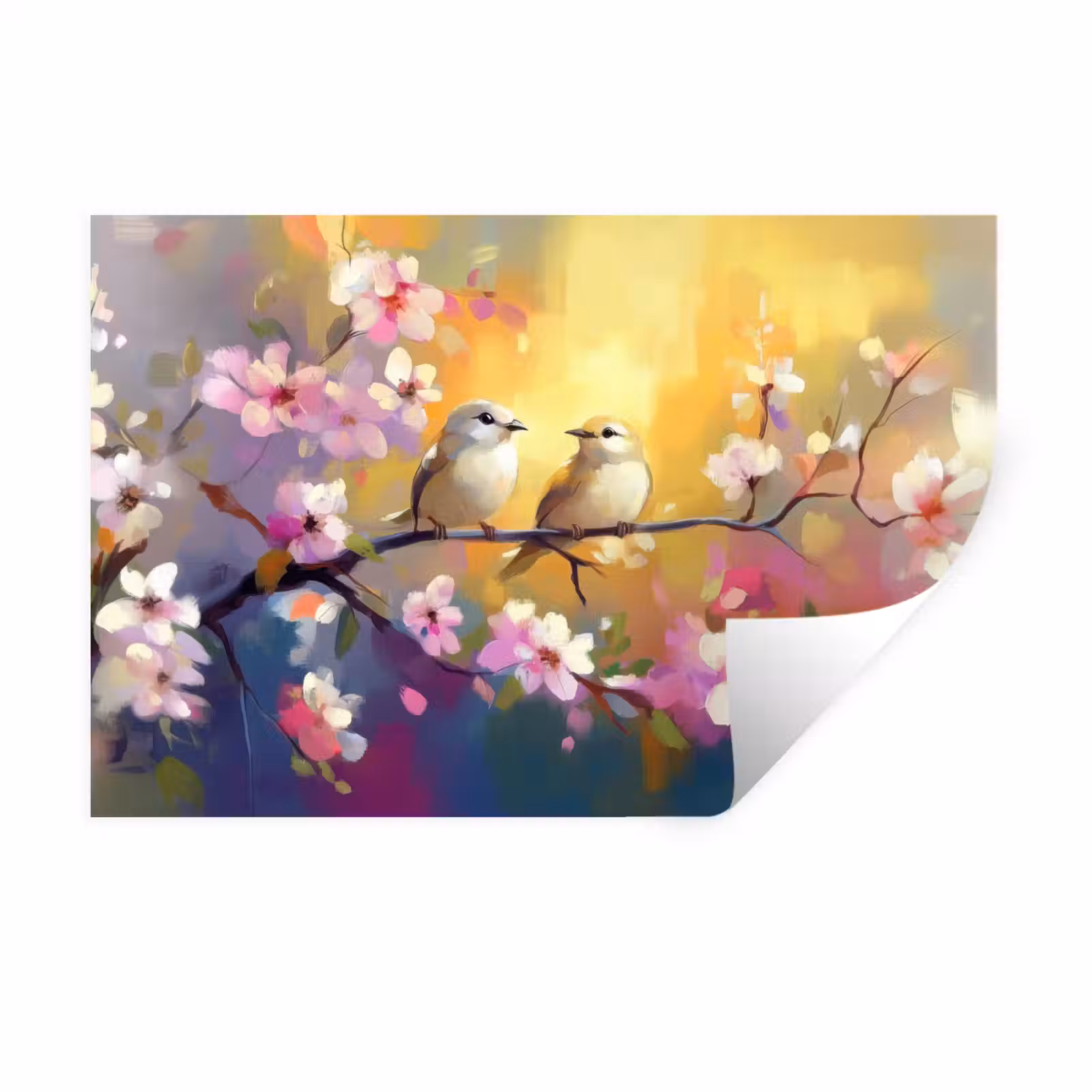 Muursticker - Vogels - Bloemen - Roze — 1