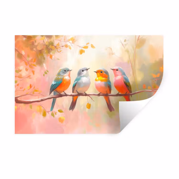 Muursticker - Vogels - Kleurrijk - Tak — 1