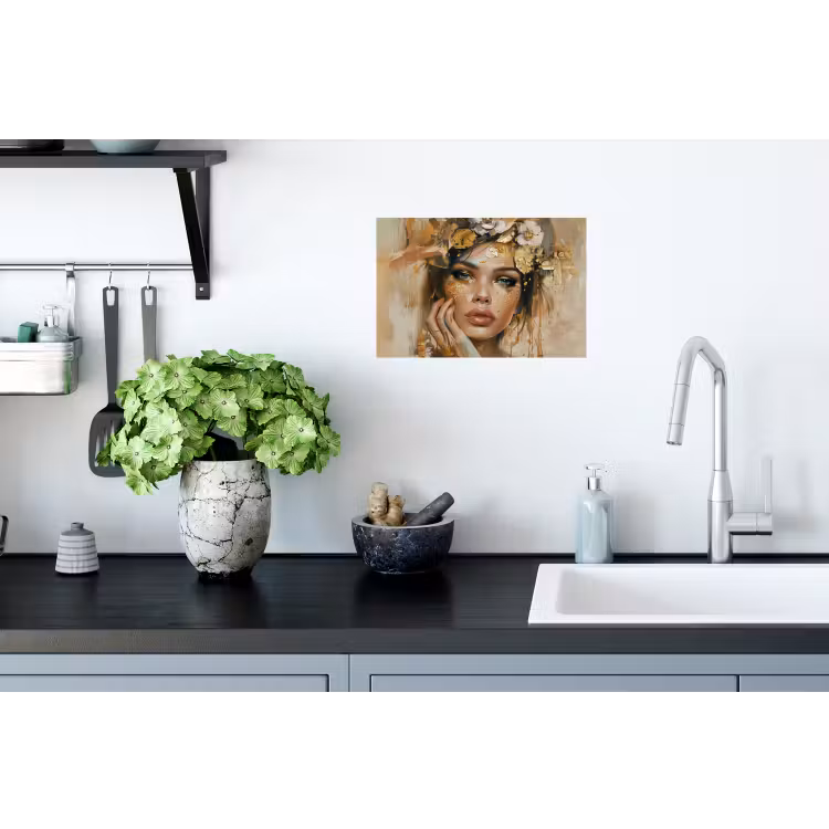 Muursticker - Vrouw - Bloemen - Goud - Portret — 2