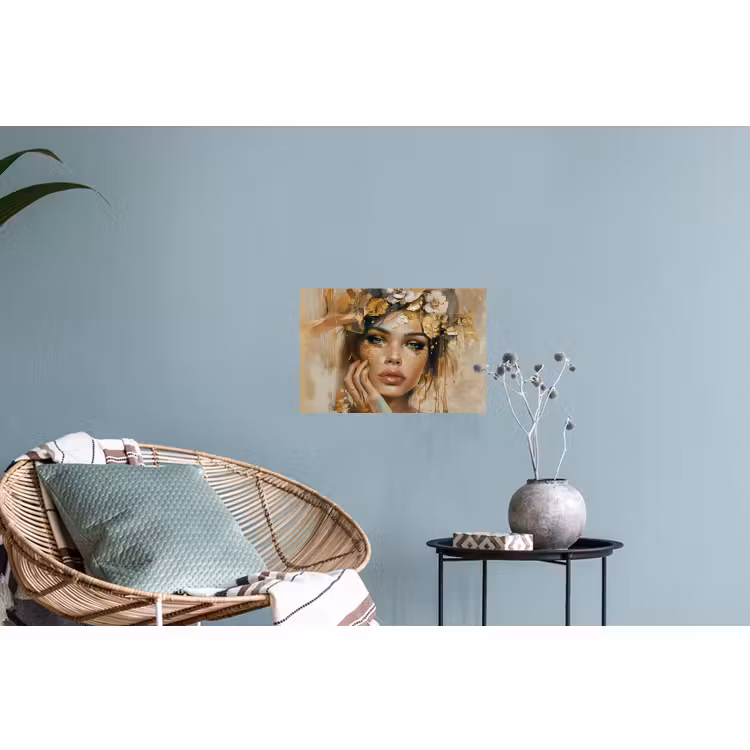 Muursticker - Vrouw - Bloemen - Goud - Portret — 4