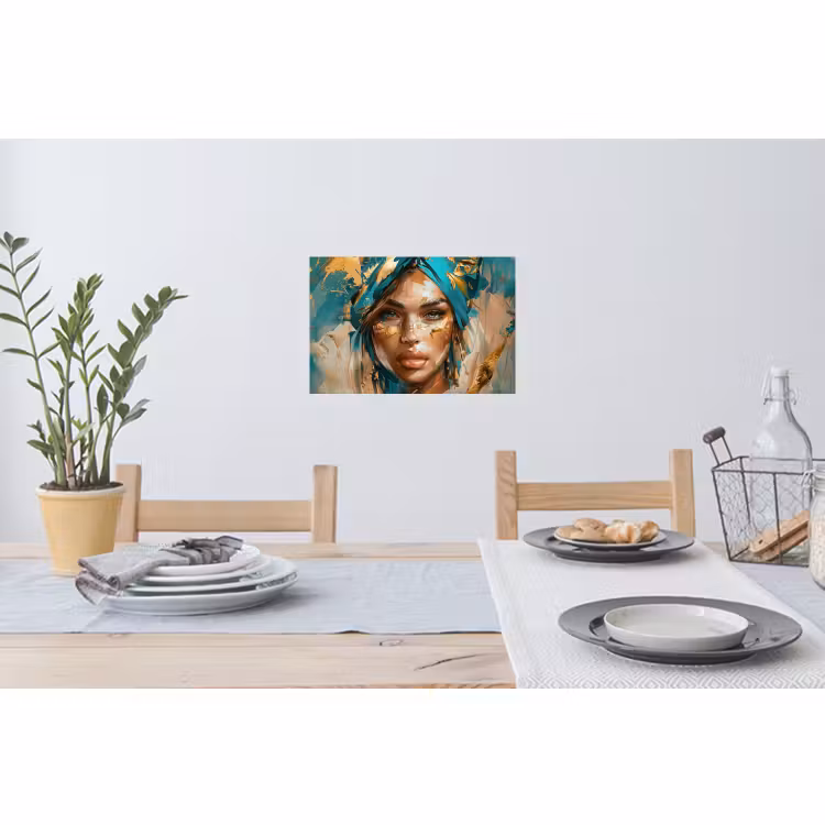 Muursticker - Vrouw - Portret - Goud - Luxe - Blauw — 3