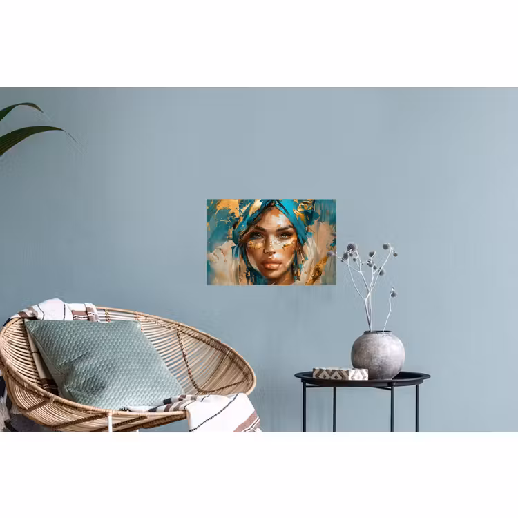 Muursticker - Vrouw - Portret - Goud - Luxe - Blauw — 4