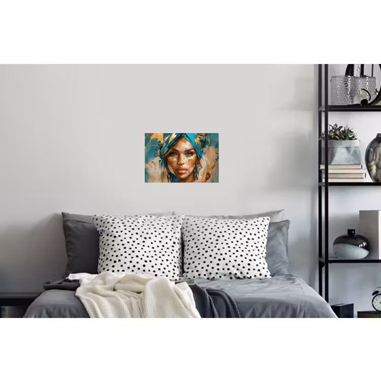 Muursticker - Vrouw - Portret - Goud - Luxe - Blauw — 5