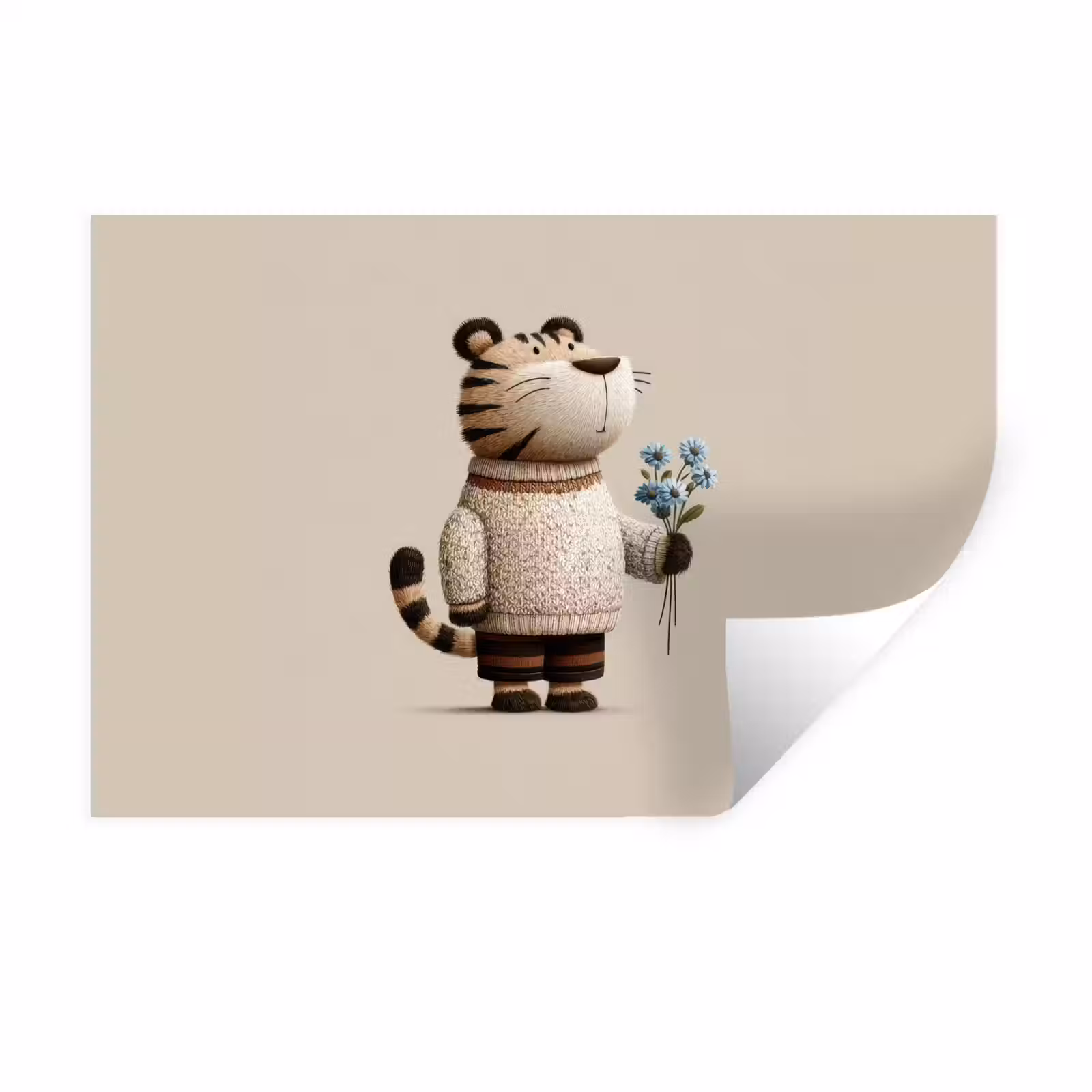 Muursticker - Tijger - Blauwe bloemen - Rustig — 1