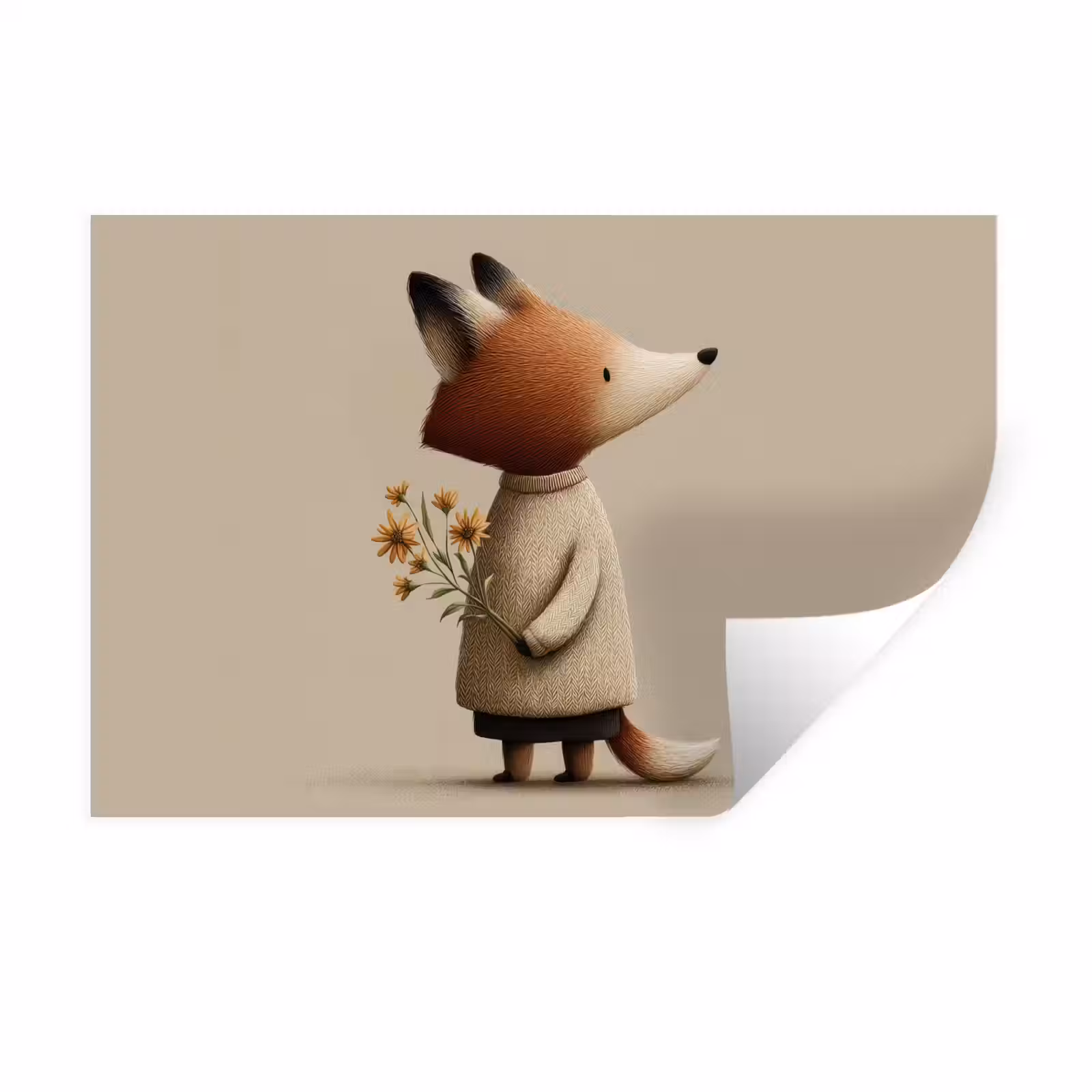 Muursticker - Vos - Gele bloemen - Minimalistisch — 1