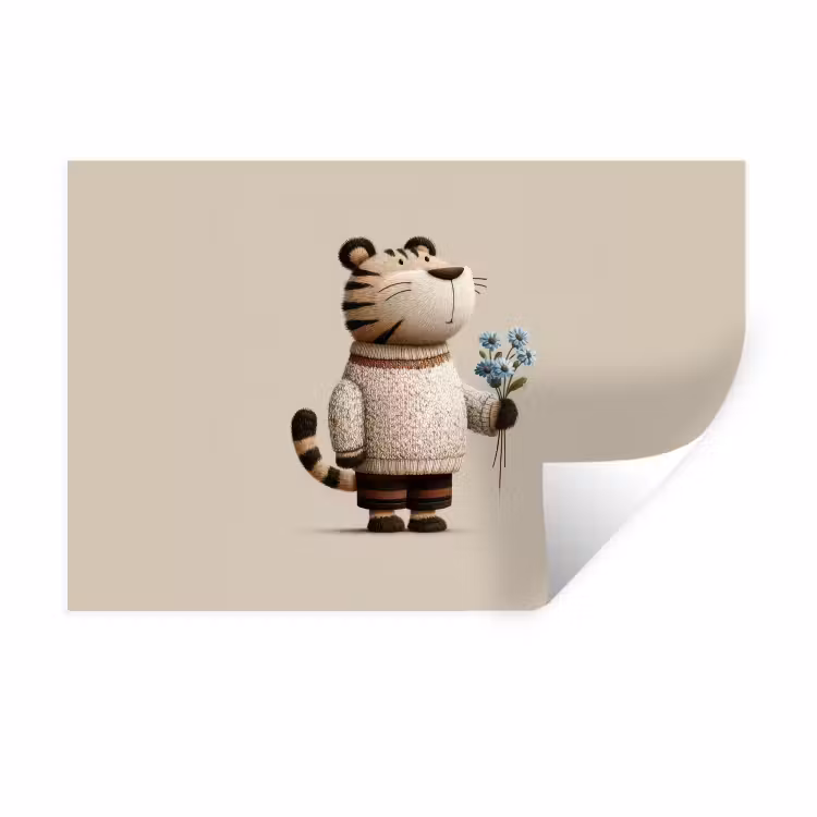 Muursticker - Tijger - Blauwe bloemen - Rustig — 1