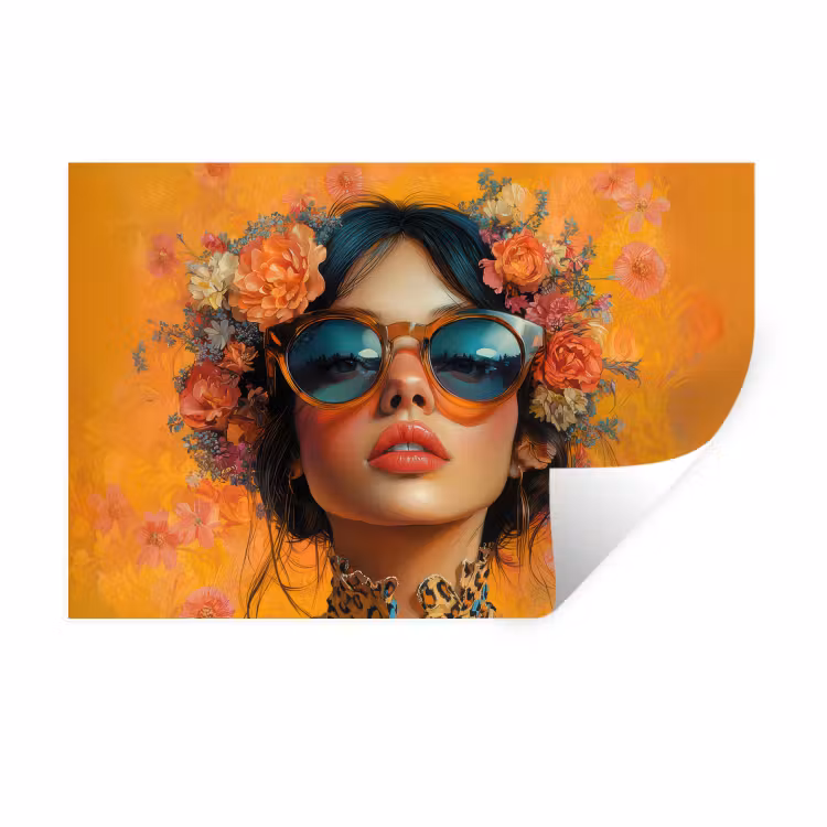 Muursticker - Vrouw - Bloemen - Aesthetic - Oranje — 1
