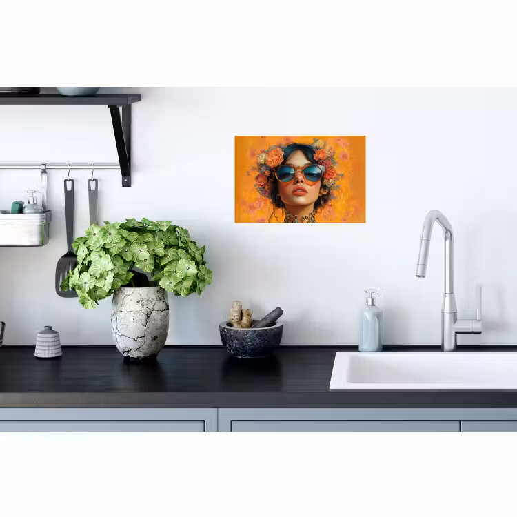 Muursticker - Vrouw - Bloemen - Aesthetic - Oranje — 2