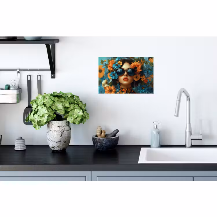 Muursticker - Vrouw - Bloemen - Oranje - Blauw - Modern — 2
