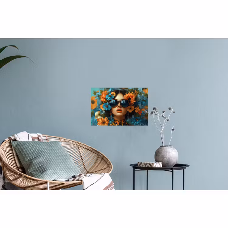 Muursticker - Vrouw - Bloemen - Oranje - Blauw - Modern — 4
