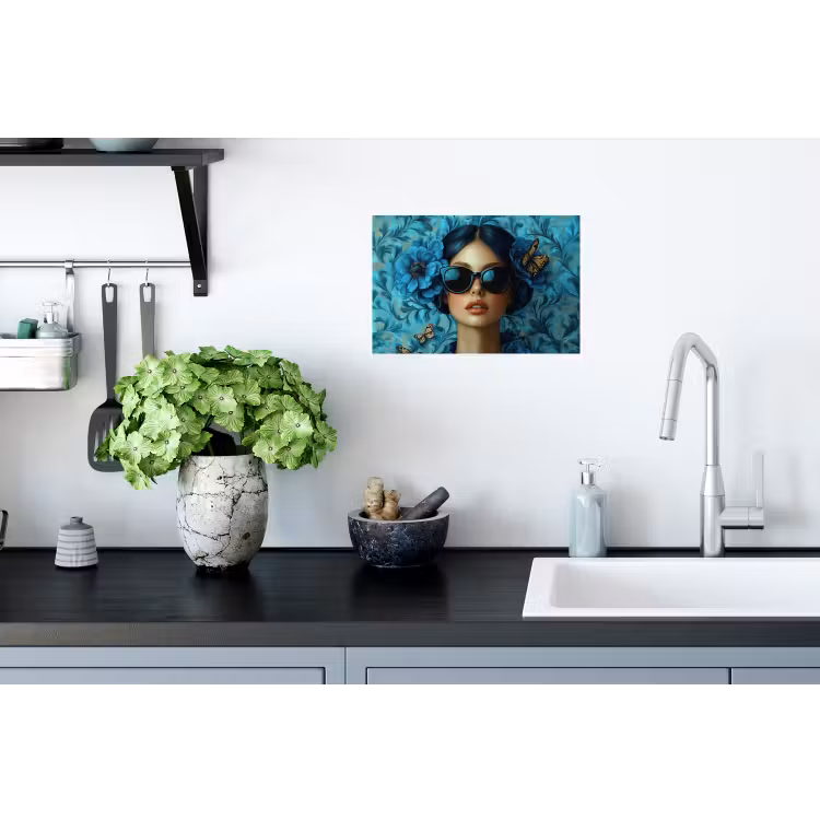 Muursticker - Vrouw - Bloemen - Vlinders - Blauw - Abstract — 2