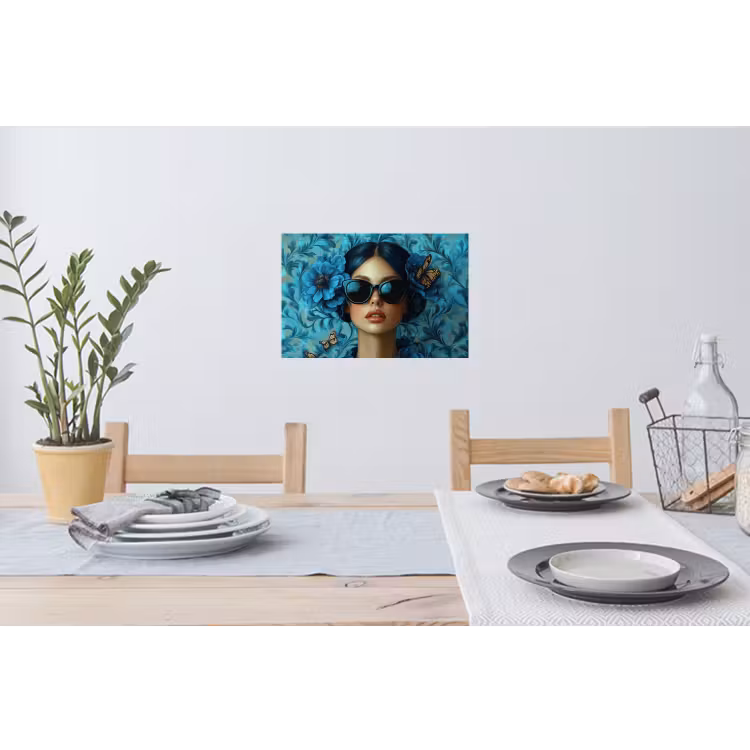 Muursticker - Vrouw - Bloemen - Vlinders - Blauw - Abstract — 3