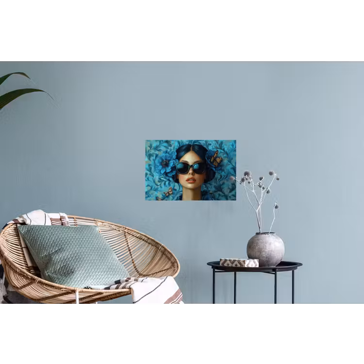 Muursticker - Vrouw - Bloemen - Vlinders - Blauw - Abstract — 4