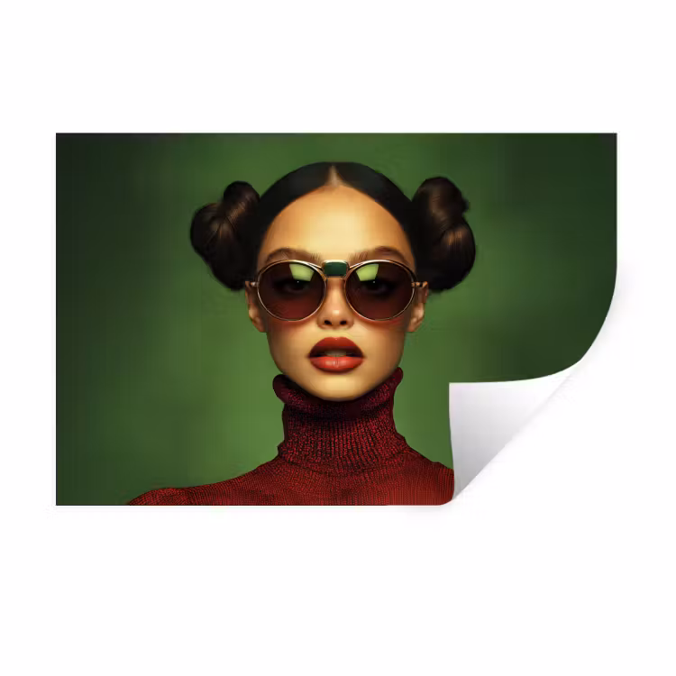 Muursticker - Vrouw - Groen - Bril - Aesthetic - Modern — 1