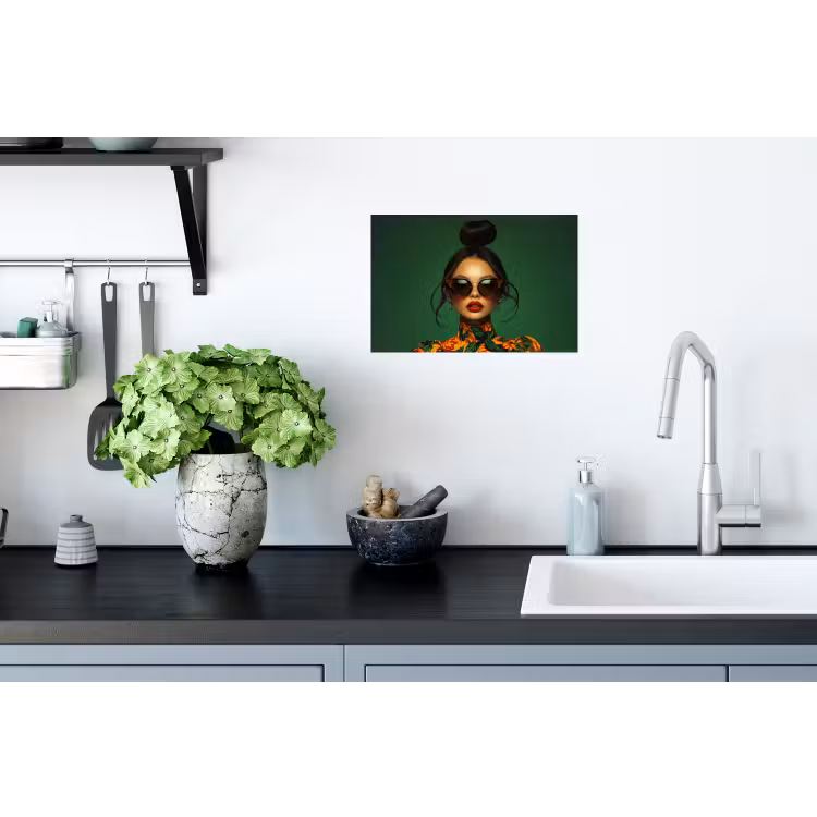 Muursticker - Vrouw - Groen - Modern - Bril - Abstract — 2
