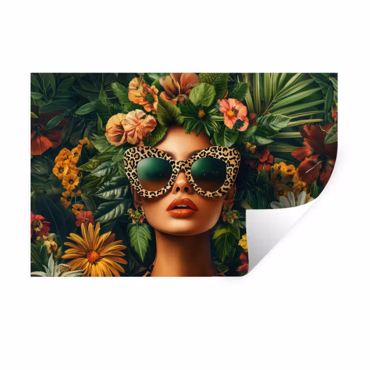 Muursticker - Vrouw - Panterprint - Jungle - Natuur - Luxe — 1