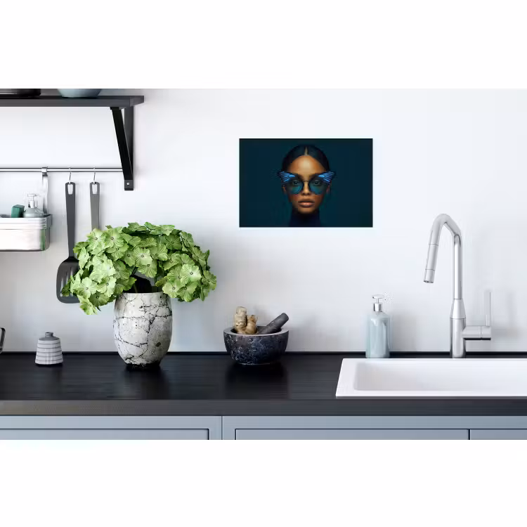 Muursticker - Vrouw - Vlinder - Bril - Blauw - Modern - Portret — 2