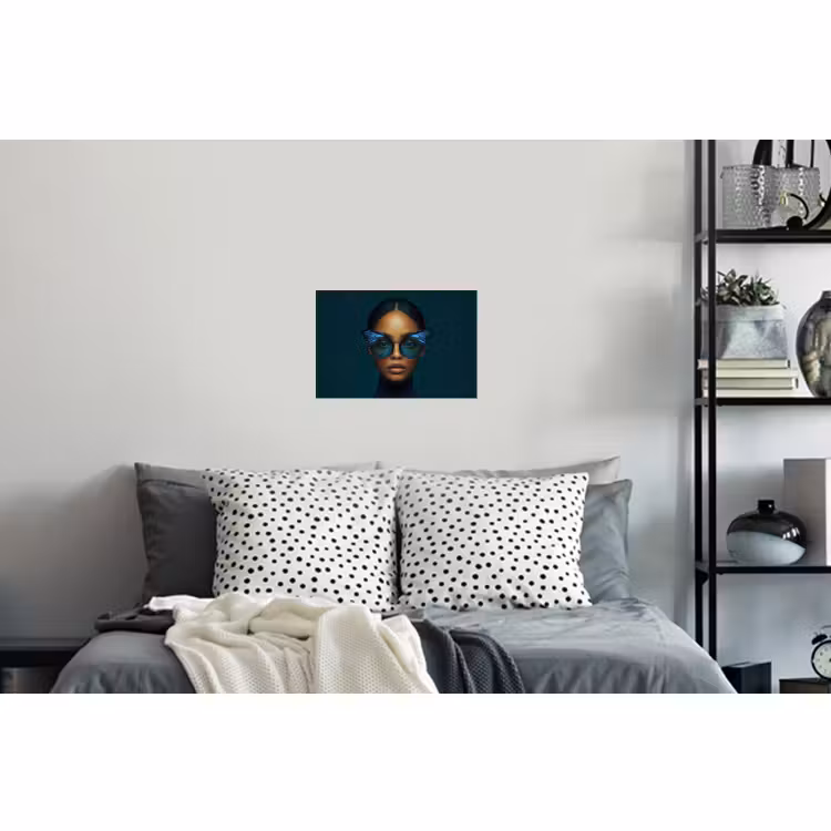 Muursticker - Vrouw - Vlinder - Bril - Blauw - Modern - Portret — 5