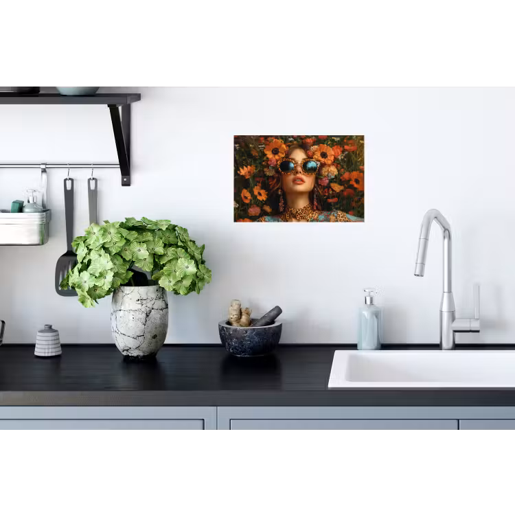 Muursticker - Vrouwen - Bloemen - Modern - Bril - Abstract — 2