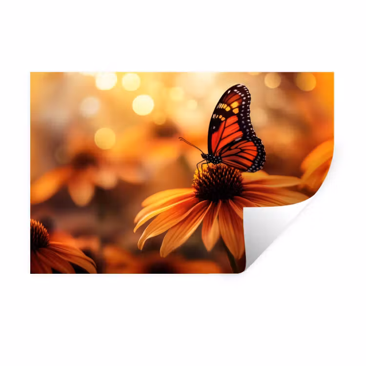 Muursticker - Vlinder - Bloemen - Oranje — 1