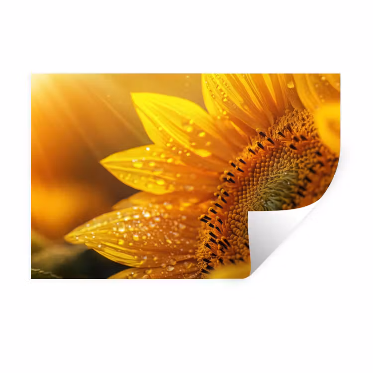 Muursticker - Zonnebloem - Dauwdruppels - Geel - Zonlicht — 1