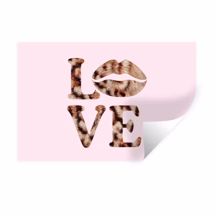 Muursticker - Tekst - Love - Pantervacht - Lichtroze — 1
