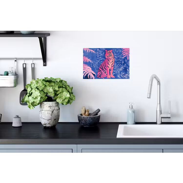 Muursticker - Tijger - Roze - Bladeren - Jungle — 2