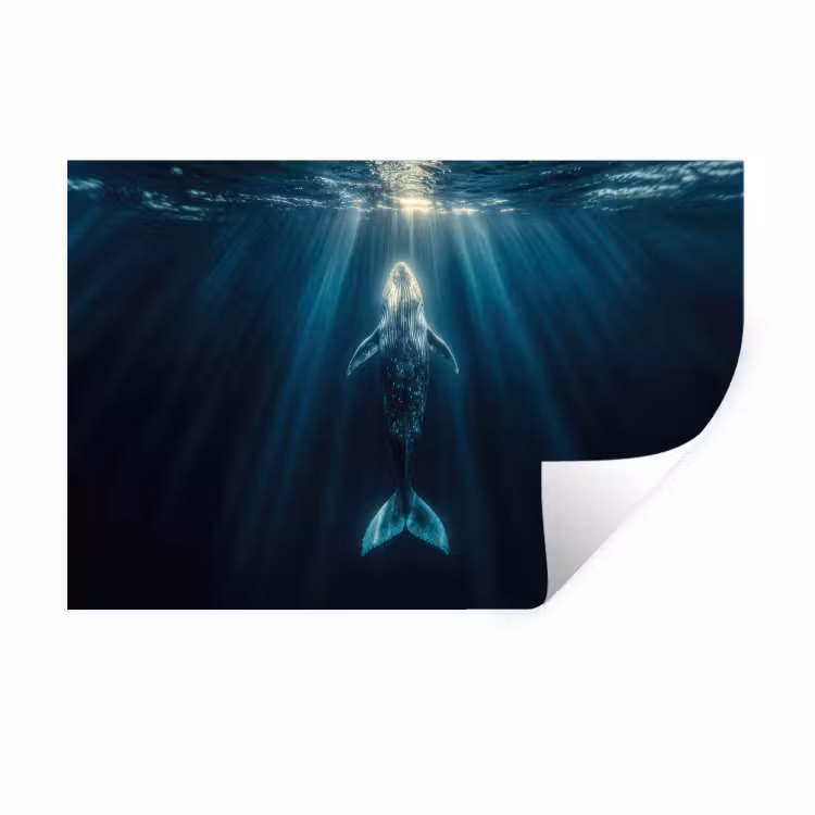 Muursticker - Walvis - Water - Zonnestralen - Blauw — 1