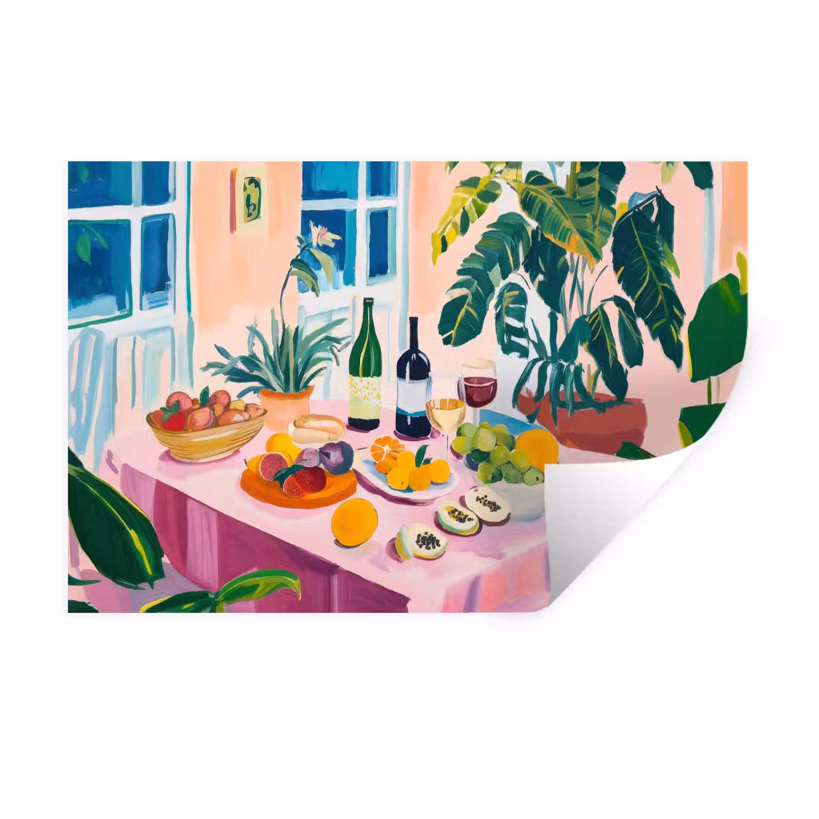 Muursticker - Tafel - Wijn - Fruit — 1
